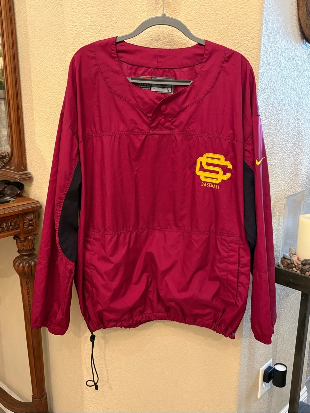 Vintage Nike Men Red Yellow USC Baseball Windbreaker Pullover Jacket Size XL